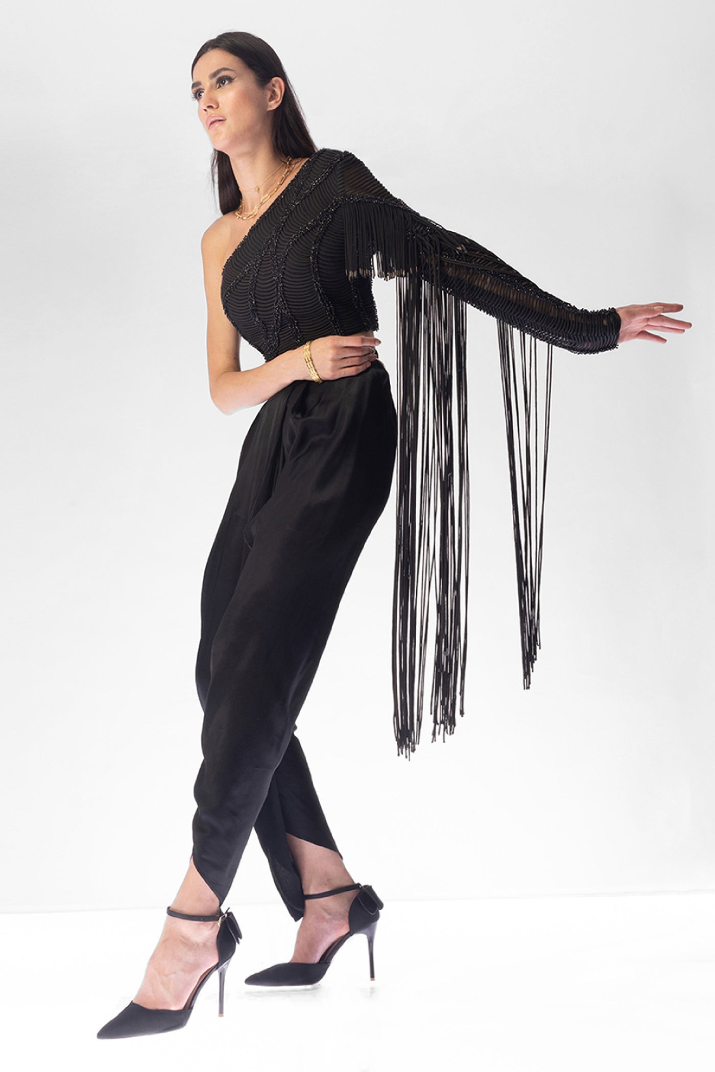 RohitGandhi RahulKhanna Elytra Black Tassel Top Indian designer wear online shopping melange singapore