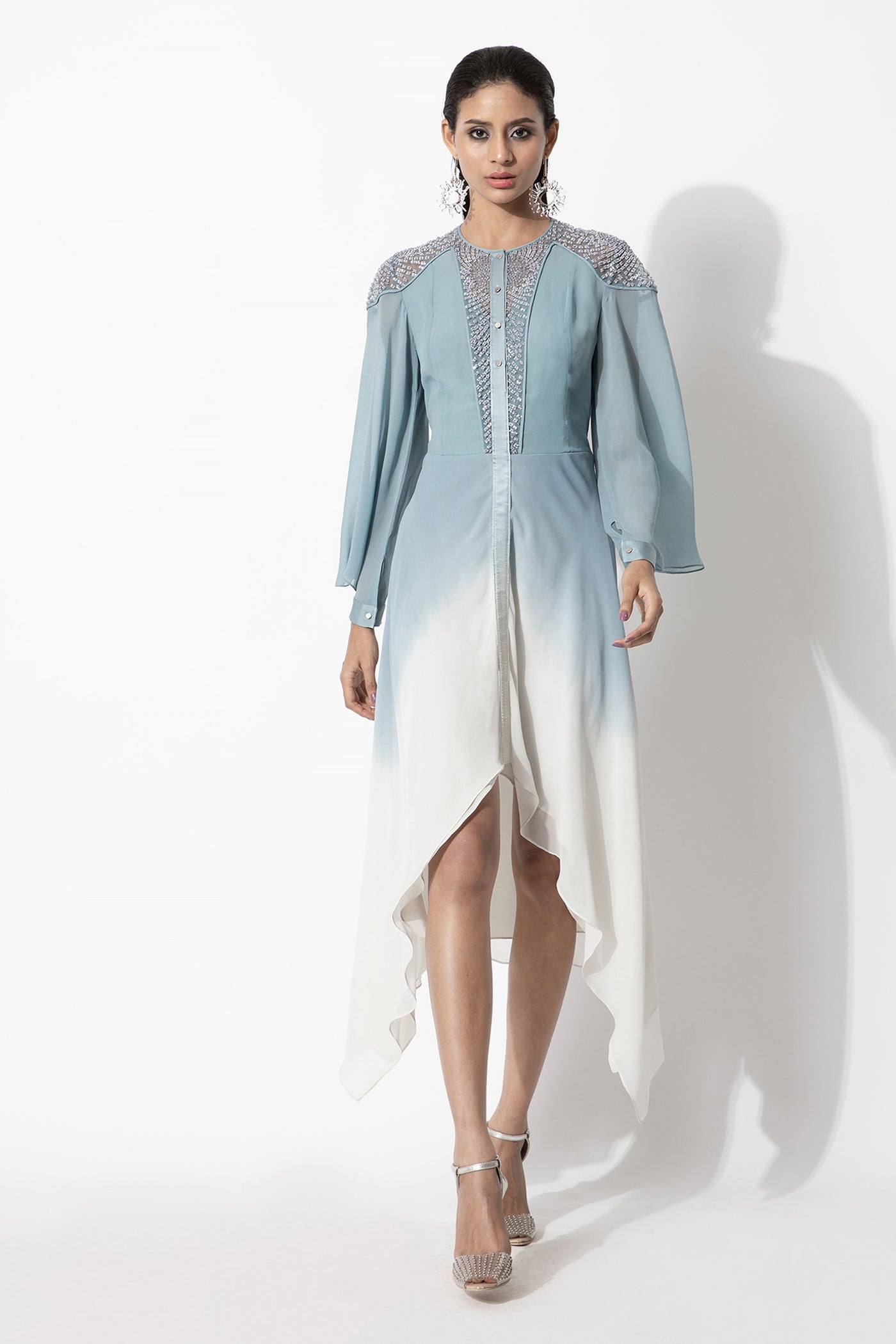 Rohit Gandhi and Rahul Khanna Embellished Yoke Ombre Dress indian designer wear online shopping melange singapore