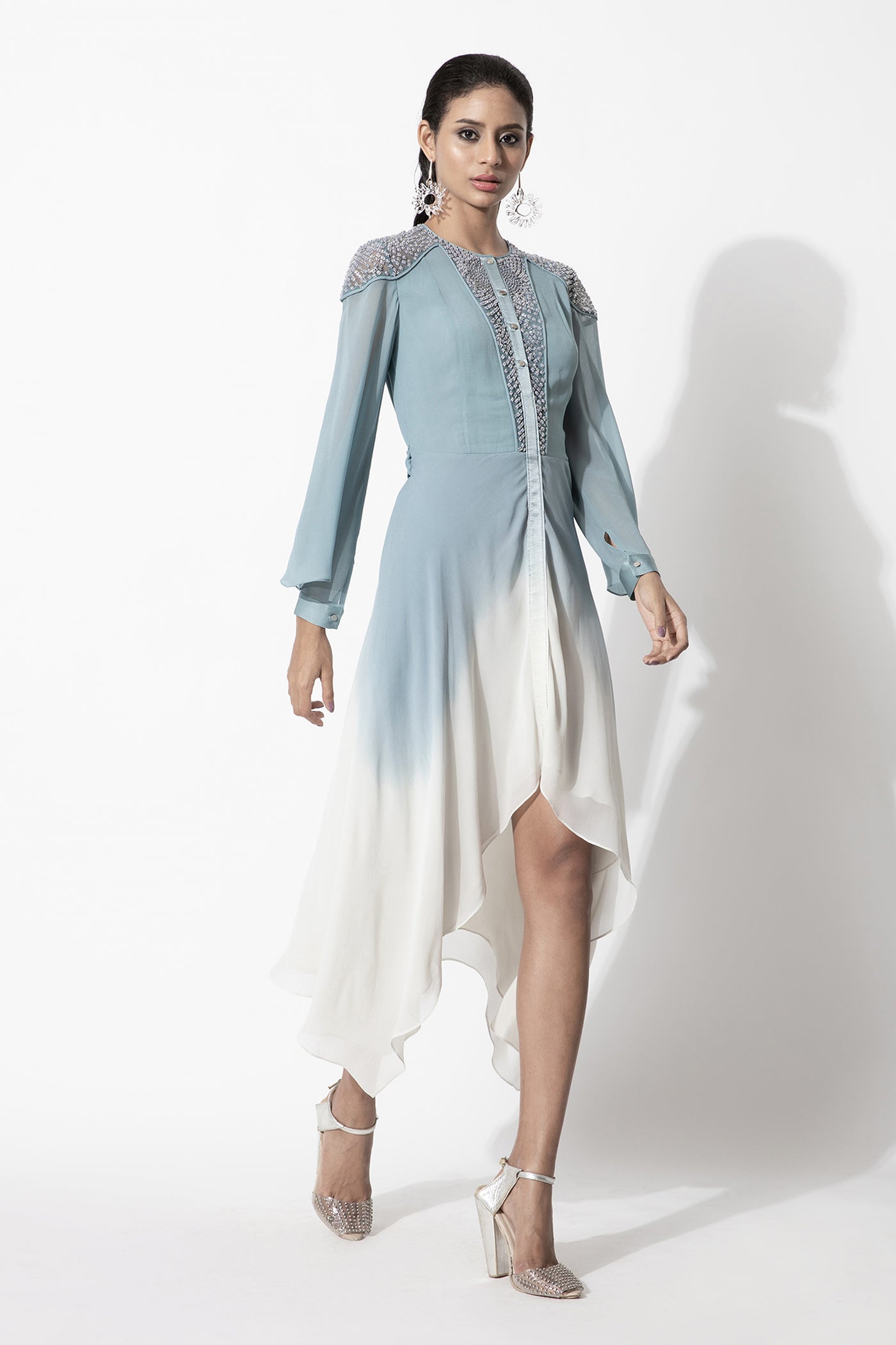 Rohit Gandhi and Rahul Khanna Embellished Yoke Ombre Dress indian designer wear online shopping melange singapore