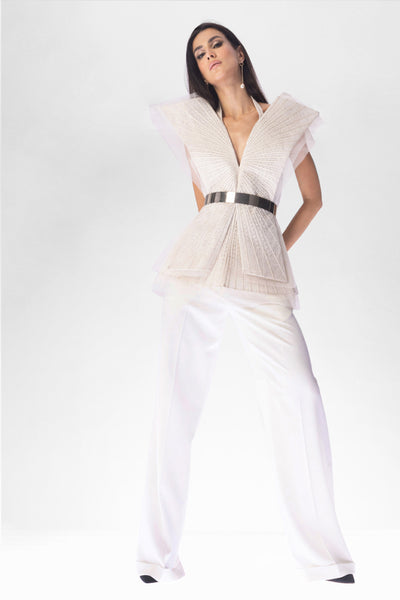RohitGandhi RahulKhanna Galactic White Panelled Jacket Indian designer wear online shopping melange singapore