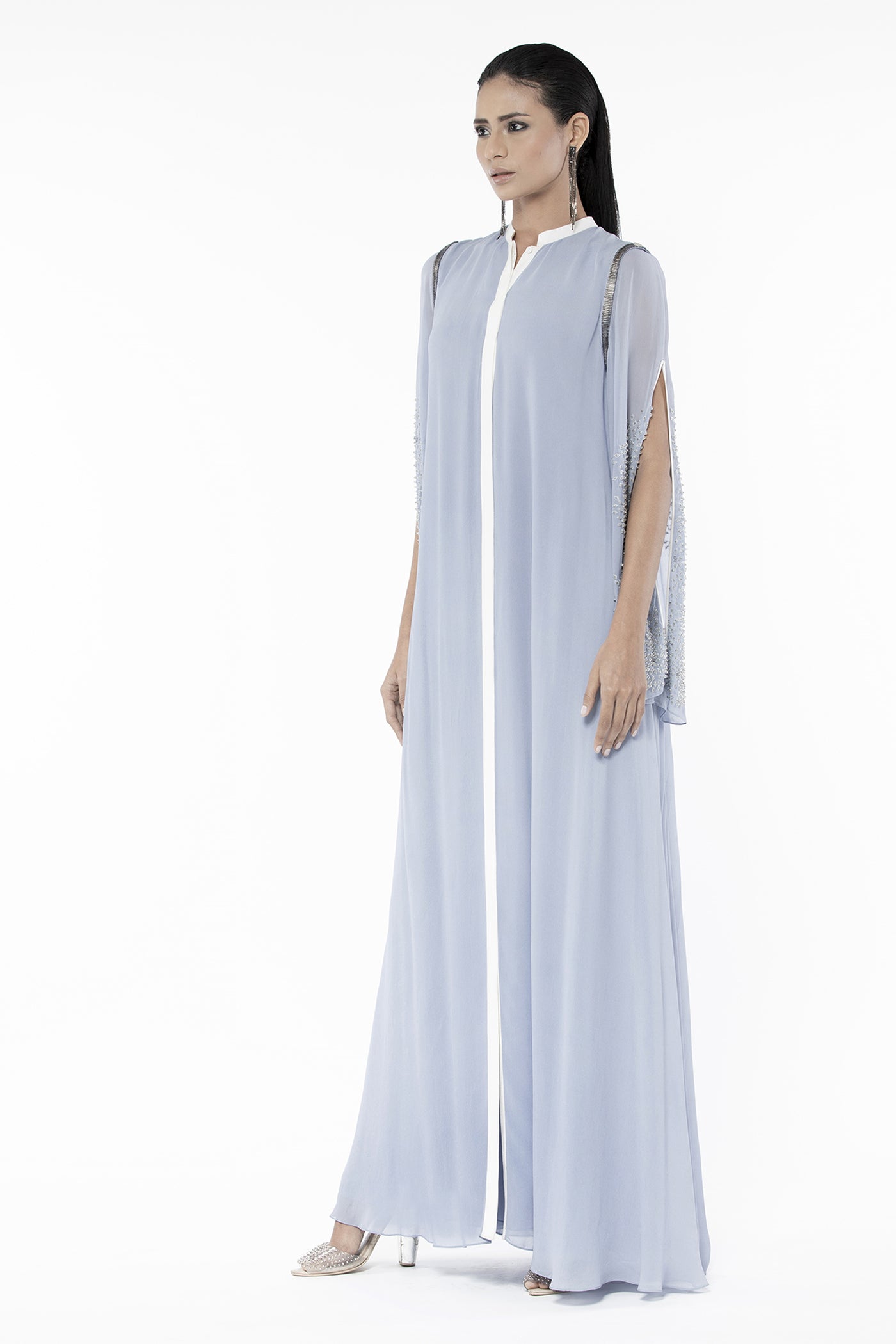 Rohit Gandhi and Rahul Khanna Iris Blue Kaftan With Slit Sleeves indian designer wear online shopping melange singapore