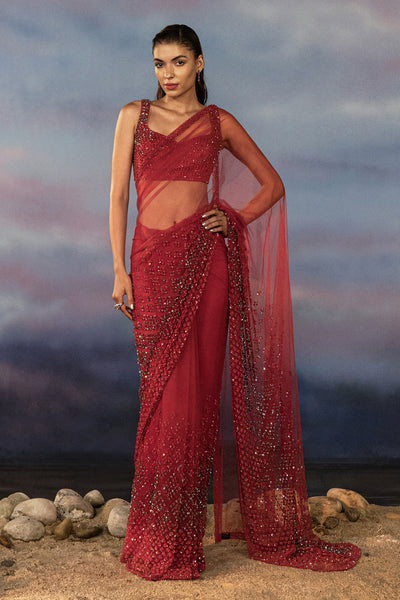 Rohit Gandhi & Rahul Khanna Mystic Pink Amber Open Sari indian designer wear online shopping melange singapore