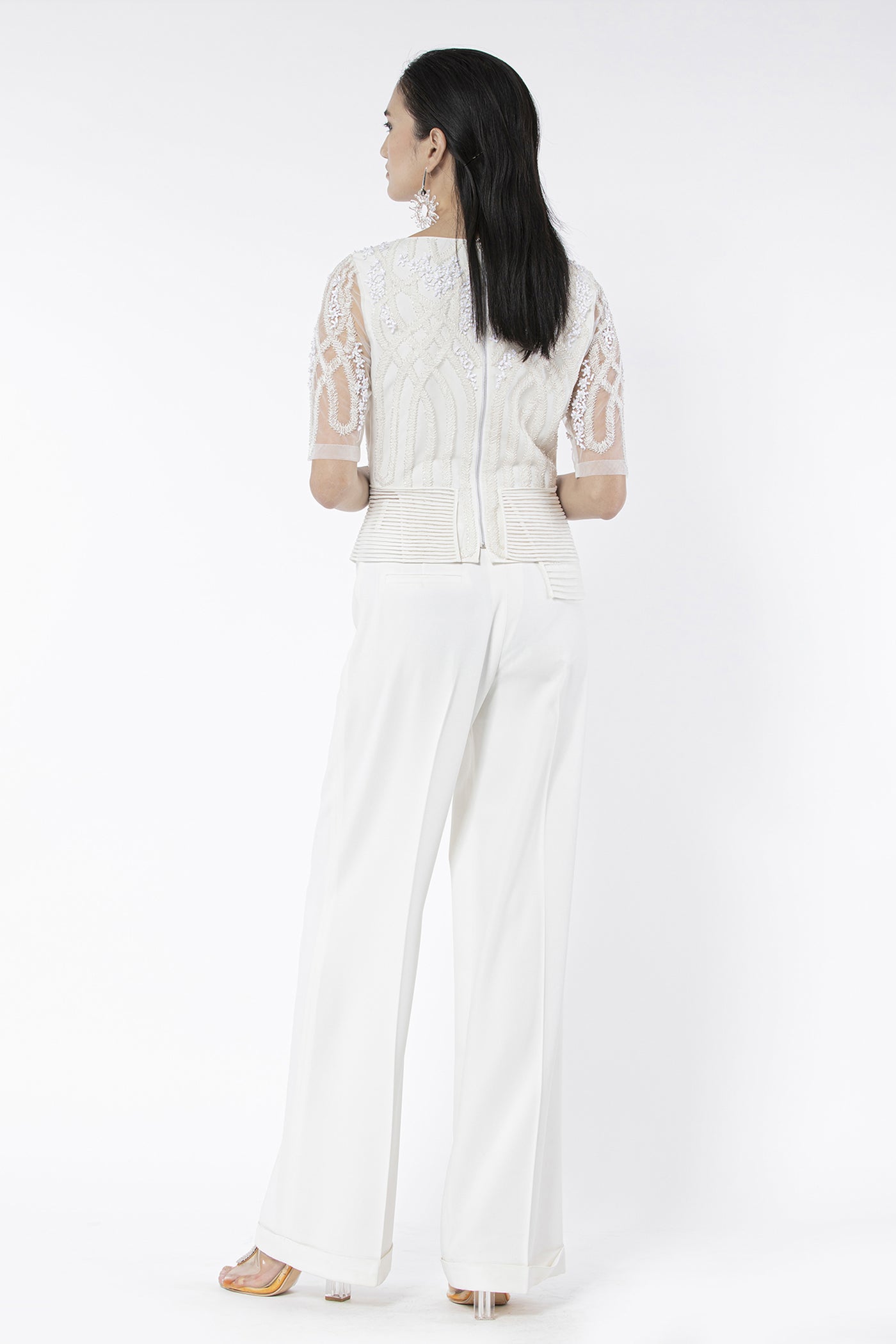 Rohit Gandhi and Rahul Khanna Off White Embroidered Peplum Top indian designer wear online shopping melange singapore