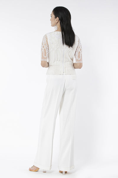 Rohit Gandhi and Rahul Khanna Off White Embroidered Peplum Top indian designer wear online shopping melange singapore