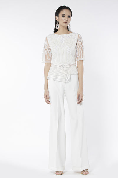 Rohit Gandhi and Rahul Khanna Off White Embroidered Peplum Top indian designer wear online shopping melange singapore