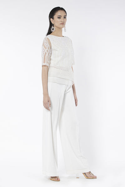 Rohit Gandhi and Rahul Khanna Off White Embroidered Peplum Top indian designer wear online shopping melange singapore