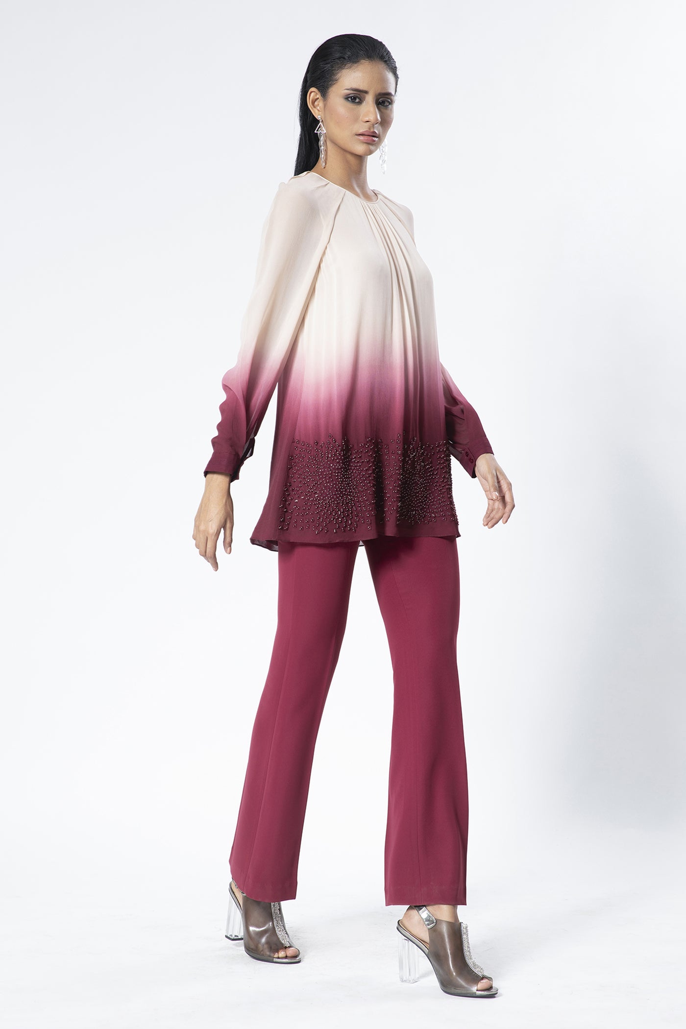 Rohit Gandhi and Rahul Khanna Ombre Embellished Swing top indian designer wear online shopping melange singapore