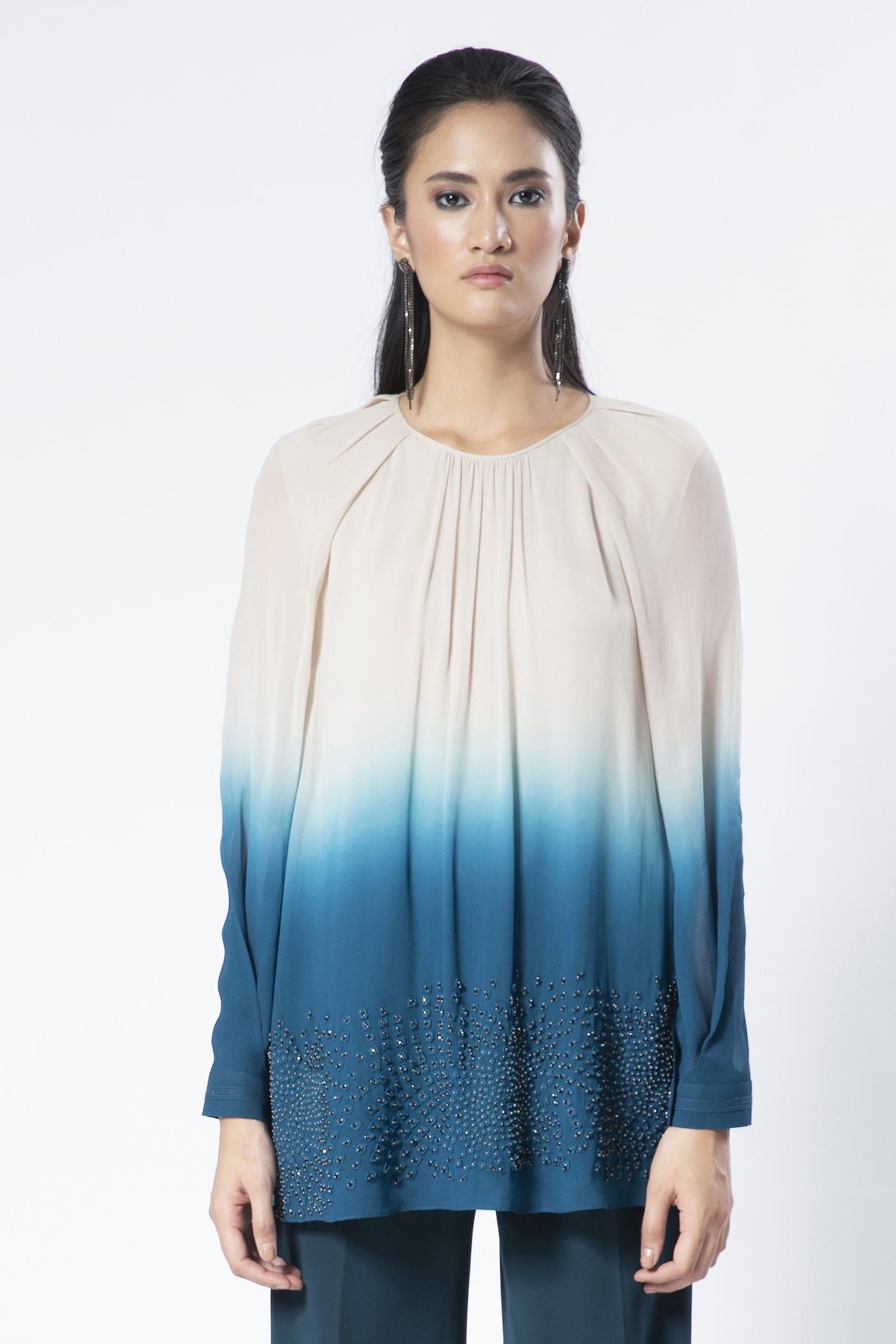 Rohit Gandhi and Rahul Khanna Ombre Embellished Swing top indian designer wear online shopping melange singapore