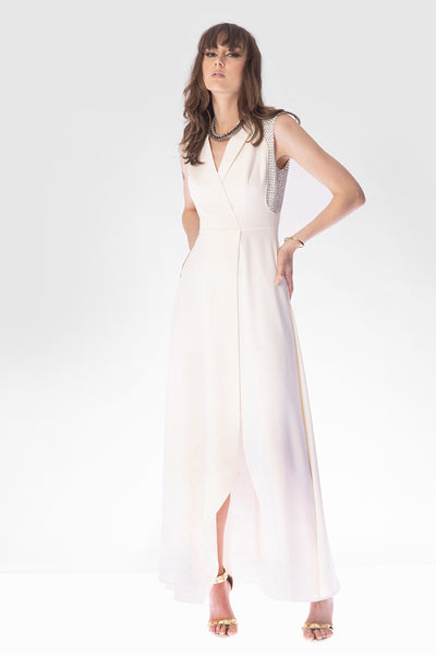 RohitGandhi RahulKhanna Omega White Overlap Dress Indian designer wear online shopping melange singapore