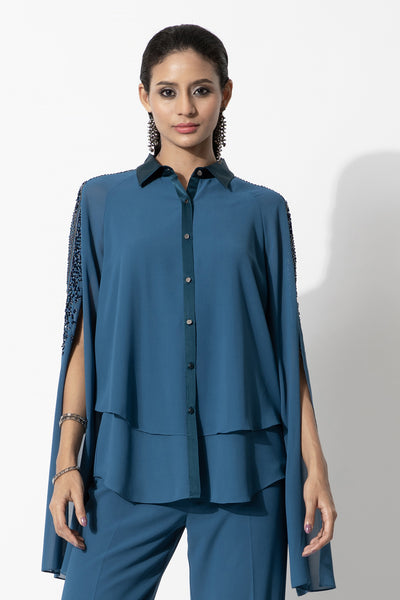 Rohit Gandhi and Rahul Khanna Paneled Shirt with Slit Sleeves indian designer wear online shopping melange singapore