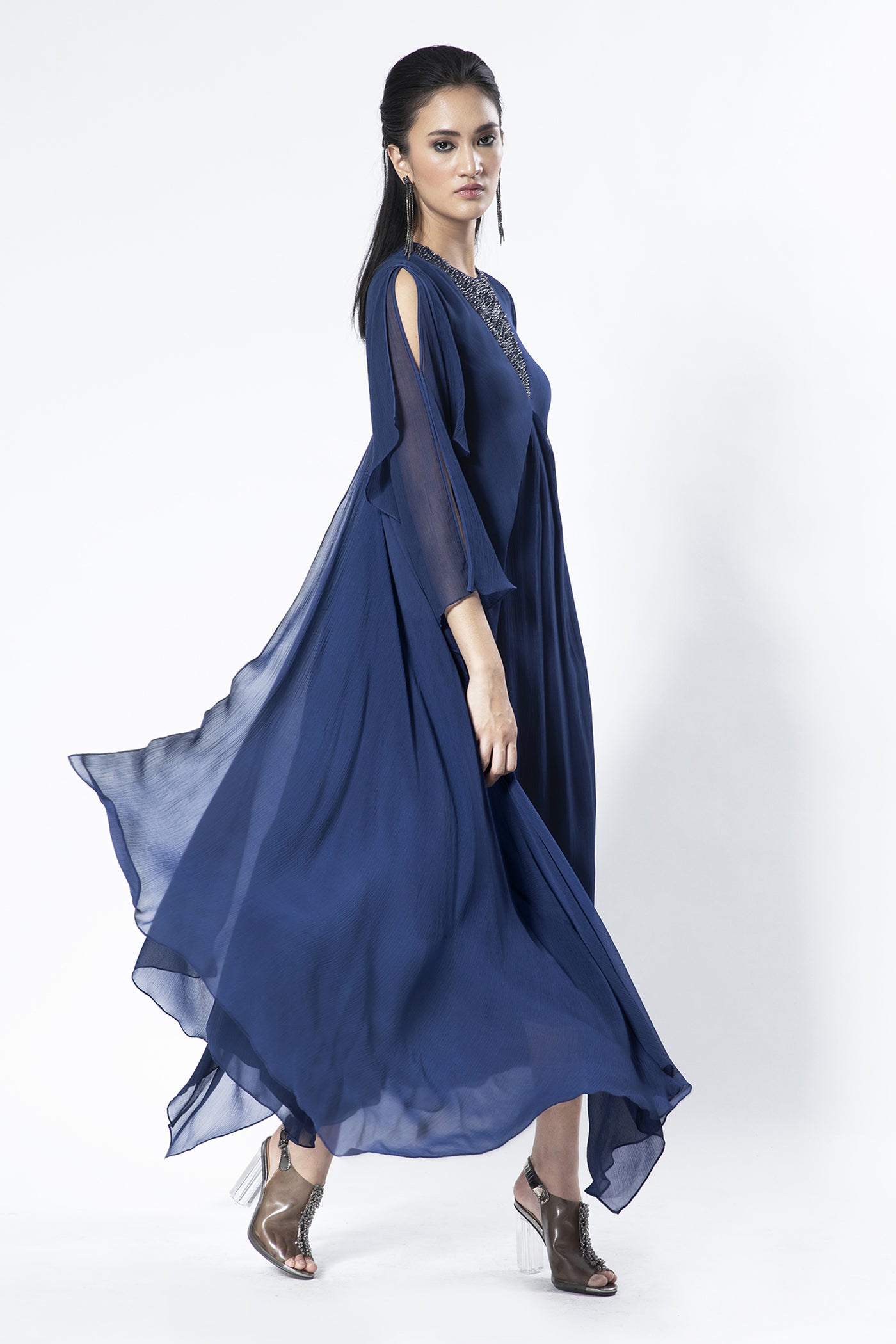 Rohit Gandhi and Rahul Khanna Royal Blue Asymmetrical Kaftan indian designer wear online shopping melange singapore