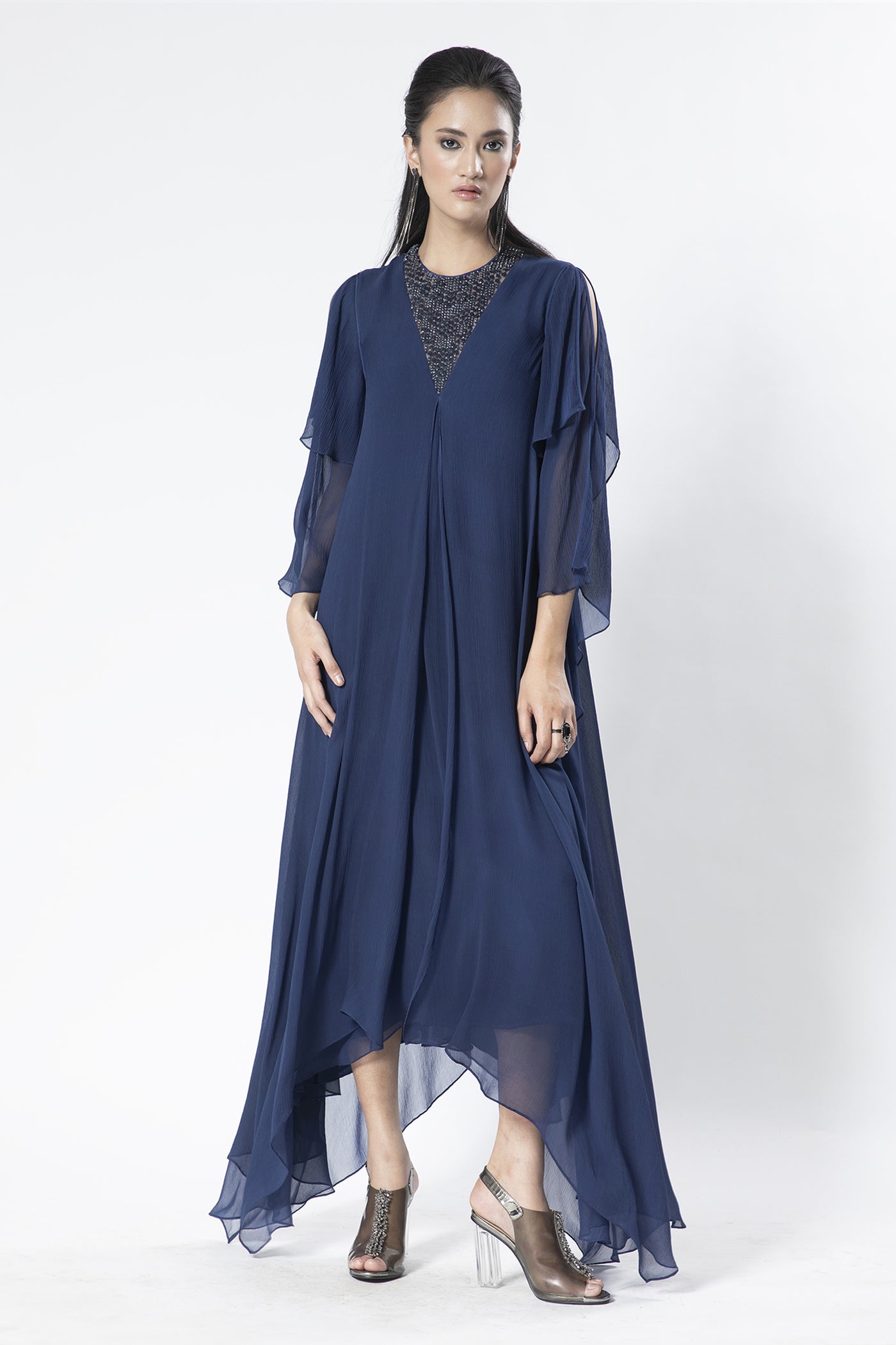 Rohit Gandhi and Rahul Khanna Royal Blue Asymmetrical Kaftan indian designer wear online shopping melange singapore