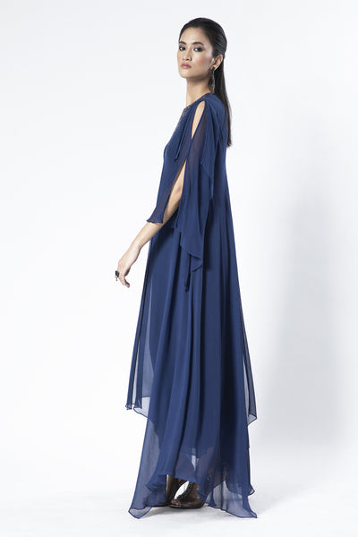 Rohit Gandhi and Rahul Khanna Royal Blue Asymmetrical Kaftan indian designer wear online shopping melange singapore