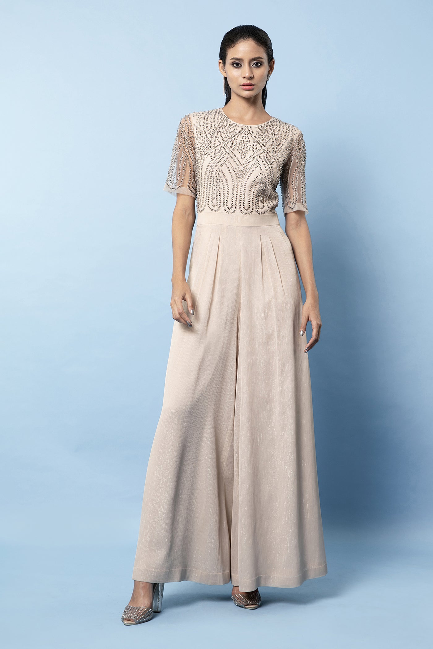 Rohit Gandhi and Rahul Khanna Shimmer Clay Embroidered Jumpsuit indian designer wear online shopping melange singapore