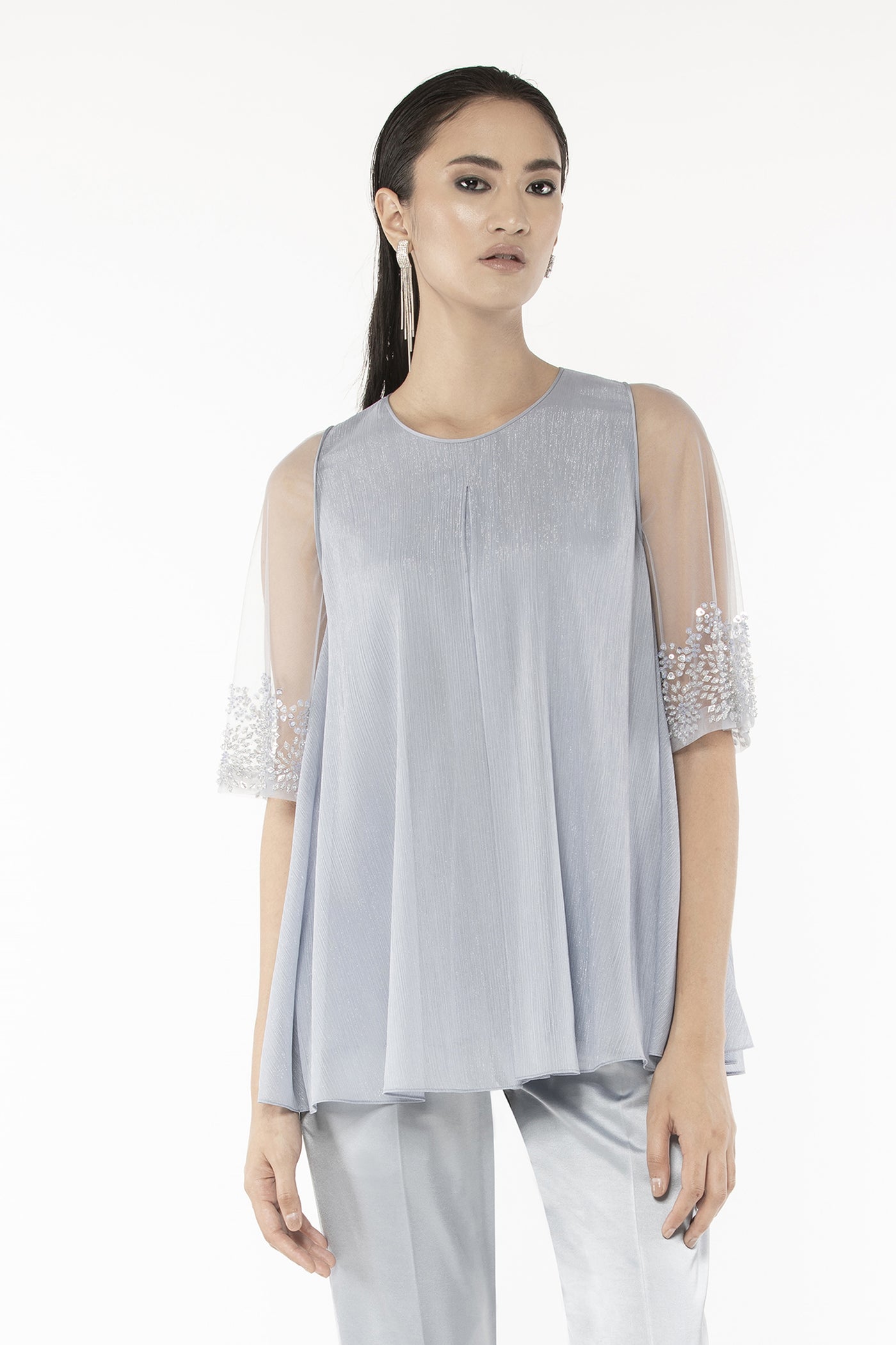 Rohit Gandhi and Rahul Khanna Shimmer Sky Blue Swing Top indian designer wear online shopping melange singapore