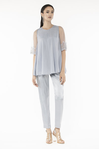 Rohit Gandhi and Rahul Khanna Shimmer Sky Blue Swing Top indian designer wear online shopping melange singapore