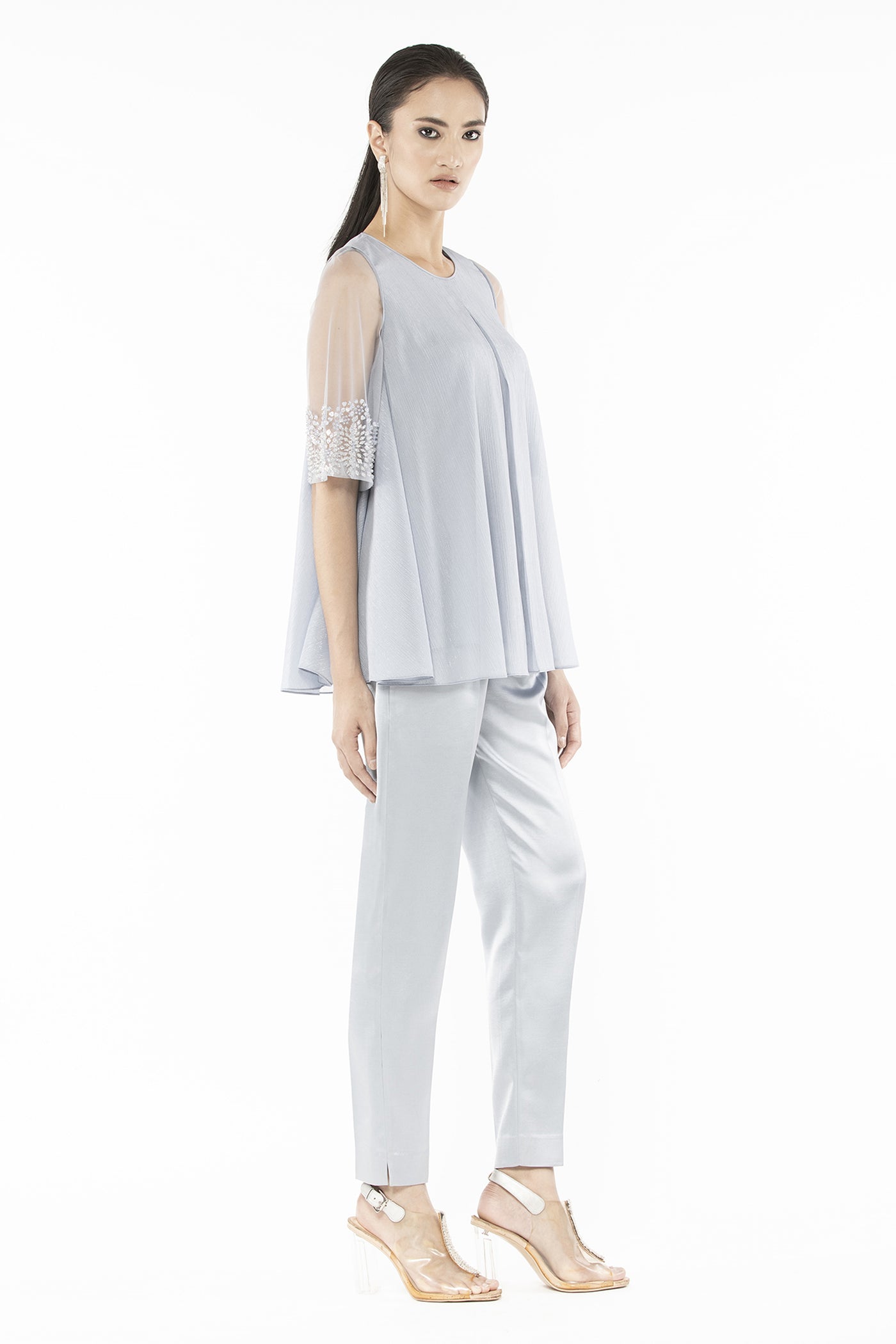 Rohit Gandhi and Rahul Khanna Shimmer Sky Blue Swing Top indian designer wear online shopping melange singapore