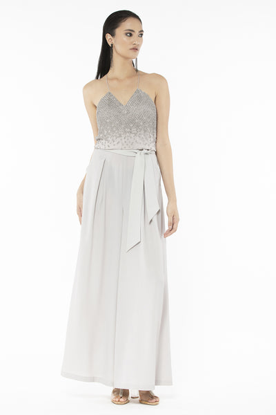 Rohit Gandhi and Rahul Khanna Silver White Embellished Jumpsuit indian designer wear online shopping melange singapore