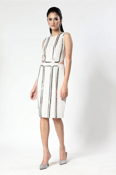 Rohit Gandhi and Rahul Khanna Silver White Embellished Short Dress indian designer wear online shopping melange singapore