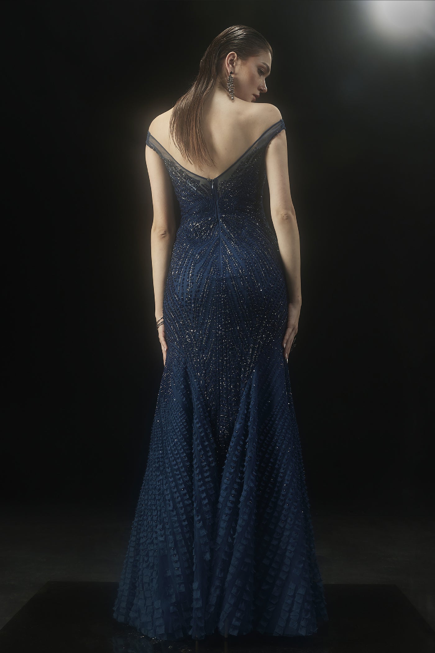 RohitGandhi RahulKhanna Starburst Off-shoulder Gown Indian designer wear online shopping melange singapore