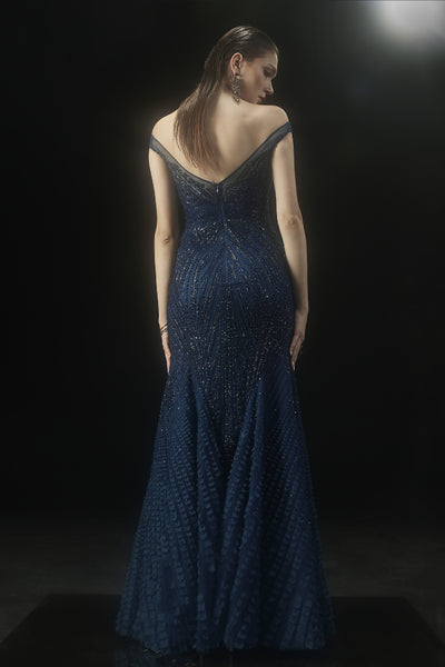 RohitGandhi RahulKhanna Starburst Off-shoulder Gown Indian designer wear online shopping melange singapore