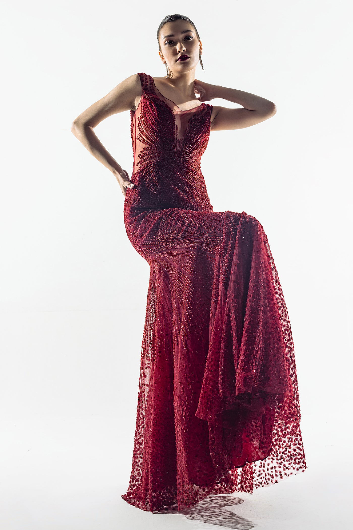 RohitGandhi RahulKhanna Starburst Off-shoulder Gown Indian designer wear online shopping melange singapore