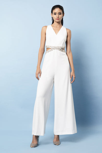 Rohit Gandhi and Rahul Khanna White Embellished Jumpsuit indian designer wear online shopping melange singapore