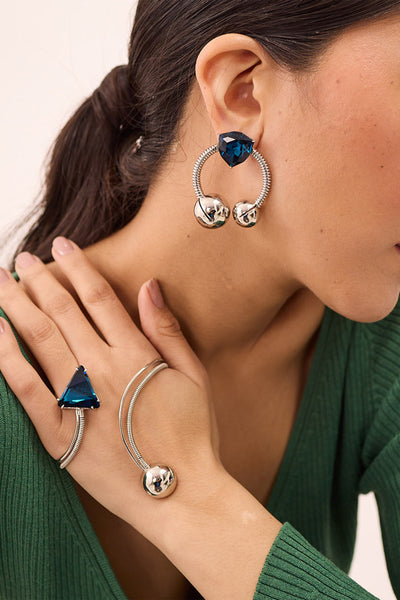 Ruhhette Azalea Gemstone Earrings Silver indian designer wear online shopping melange singapore