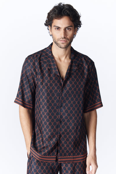 SN By Shantanu Nikhil Menswear Black Twill Silk Shirt indian designer wear online shopping melange singapore