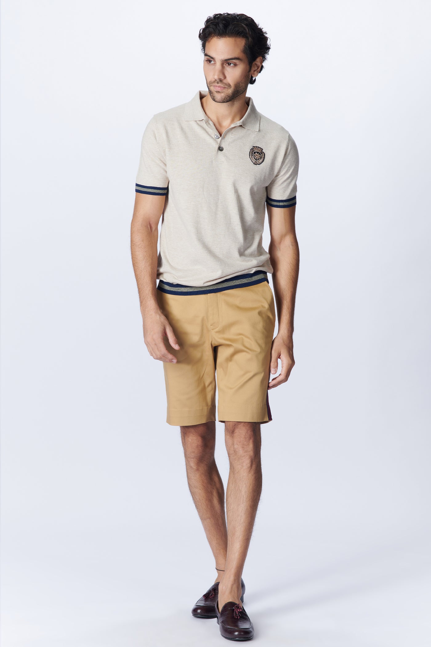 SN By Shantanu Nikhil Menswear SNCC Beige Shorts With Crest indian designer wear online shopping melange singapore