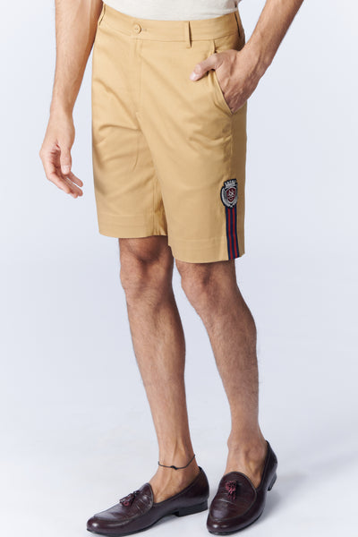 SN By Shantanu Nikhil Menswear SNCC Beige Shorts With Crest indian designer wear online shopping melange singapore