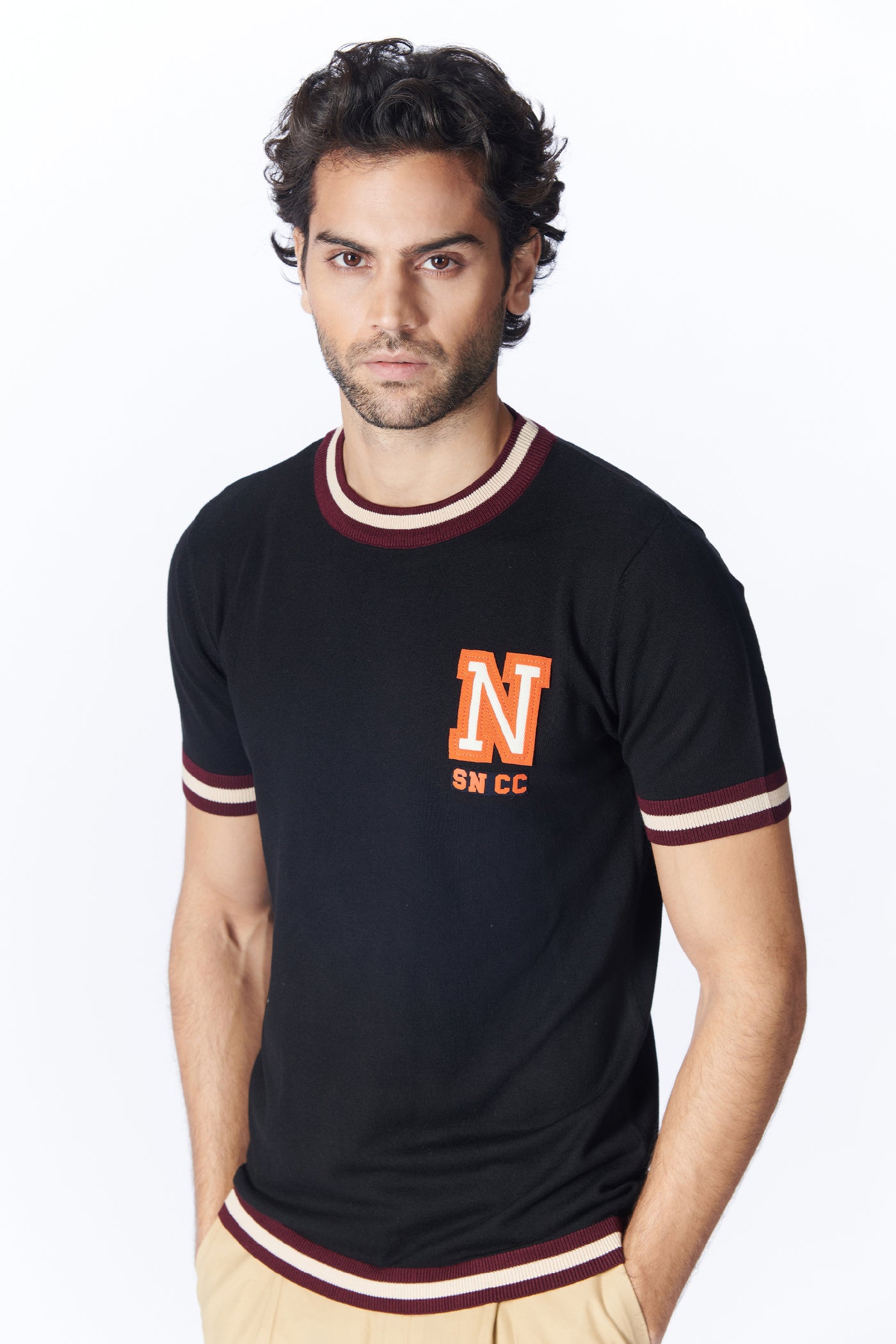 SN By Shantanu Nikhil Menswear SNCC Black Knit T-Shirt indian designer wear online shopping melange singapore