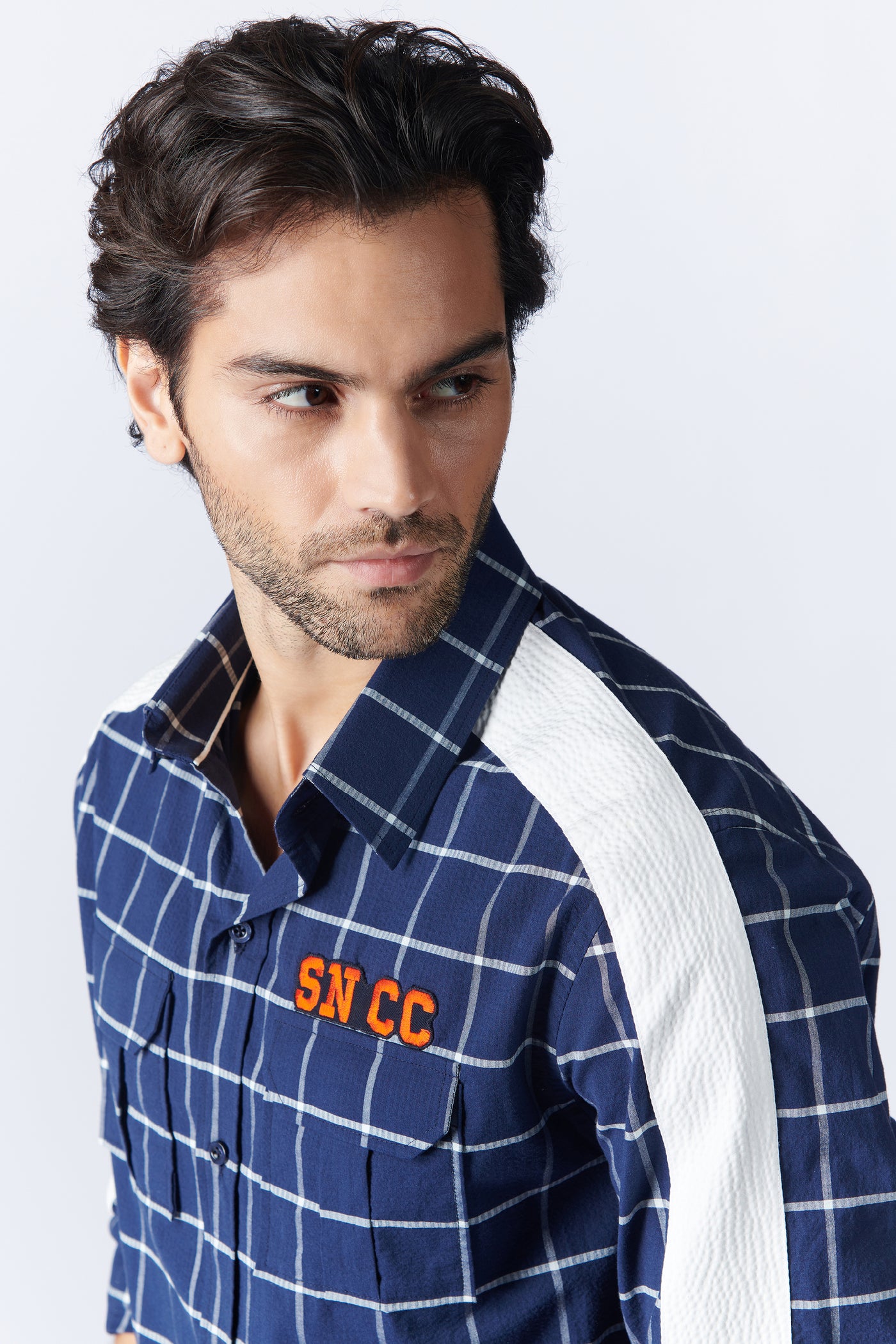 SN By Shantanu Nikhil Menswear SNCC Check Shirt With Engraved Panel indian designer wear online shopping melange singapore