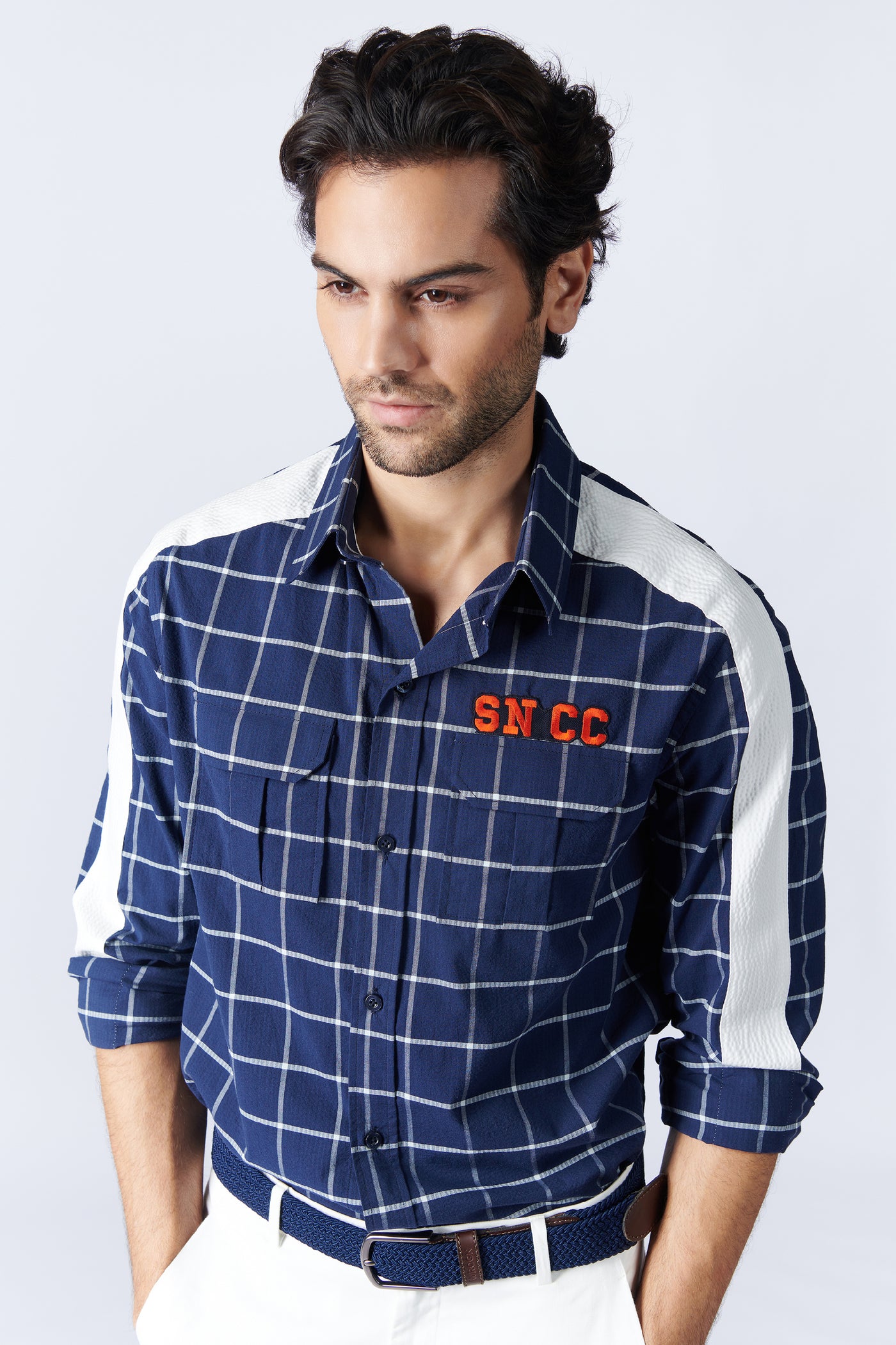 SN By Shantanu Nikhil Menswear SNCC Check Shirt With Engraved Panel indian designer wear online shopping melange singapore