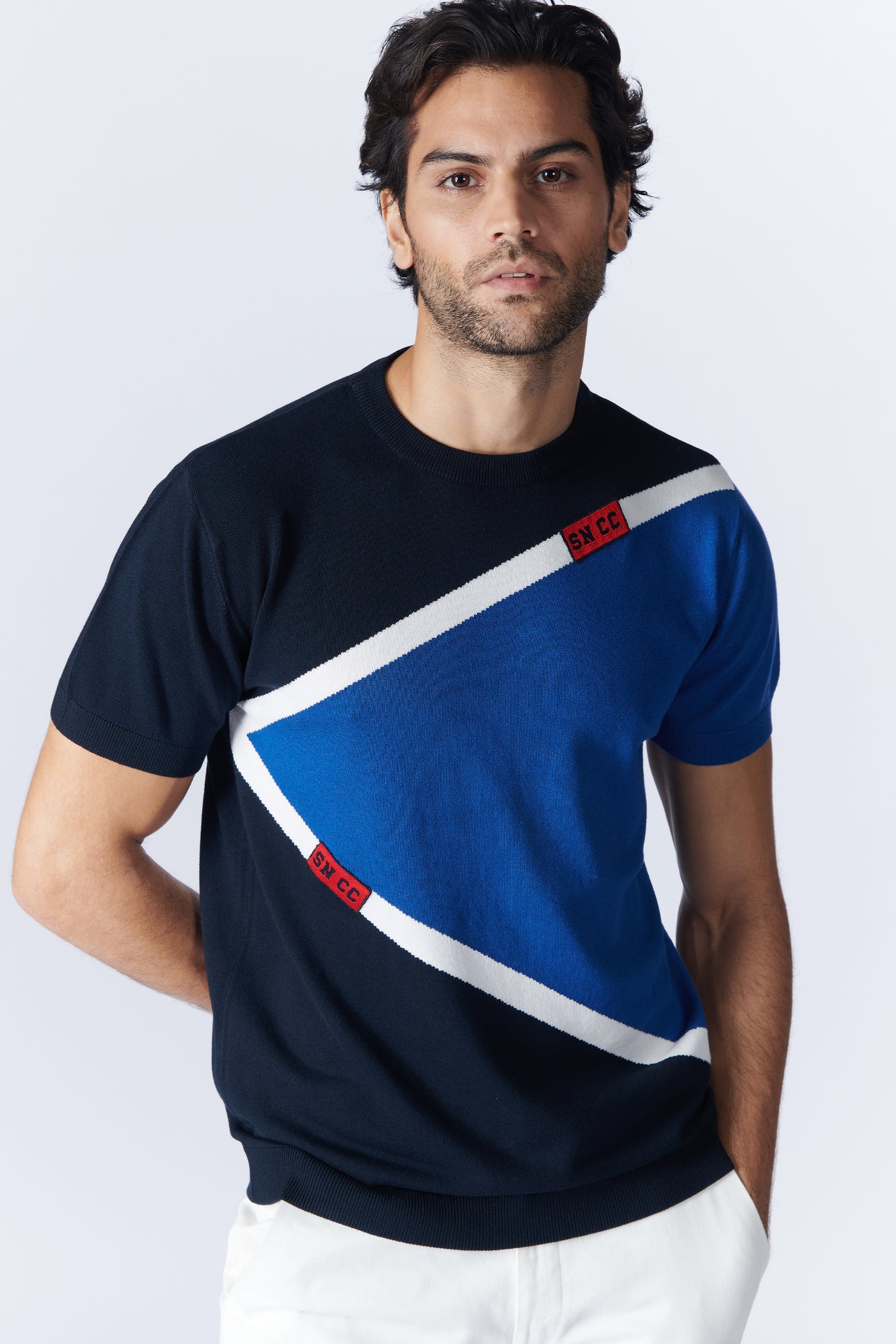 SN By Shantanu Nikhil Menswear SNCC Colour Block Flat-Knit T shirt indian designer wear online shopping melange singapore