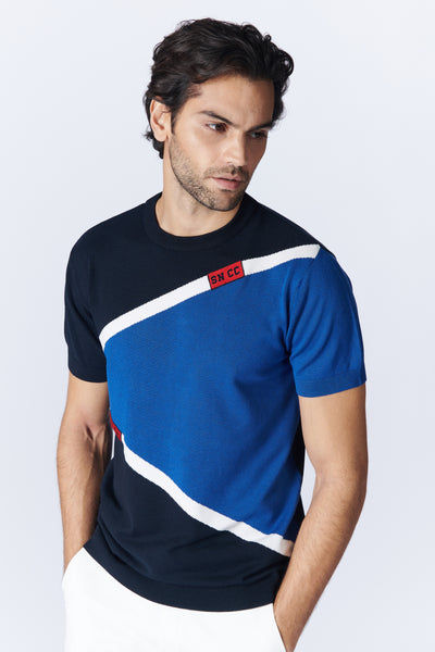 SN By Shantanu Nikhil Menswear SNCC Colour Block Flat-Knit T shirt indian designer wear online shopping melange singapore