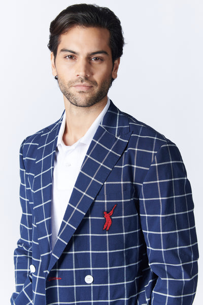 SN By Shantanu Nikhil Menswear SNCC Double Breasted Plaid Jacket indian designer wear online shopping melange singapore