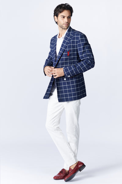 SN By Shantanu Nikhil Menswear SNCC Double Breasted Plaid Jacket indian designer wear online shopping melange singapore