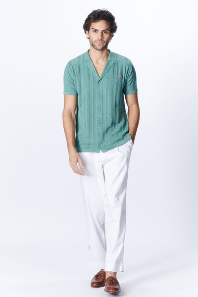 SN By Shantanu Nikhil Menswear SNCC Moss Green Bowling Shirt indian designer wear online shopping melange singapore