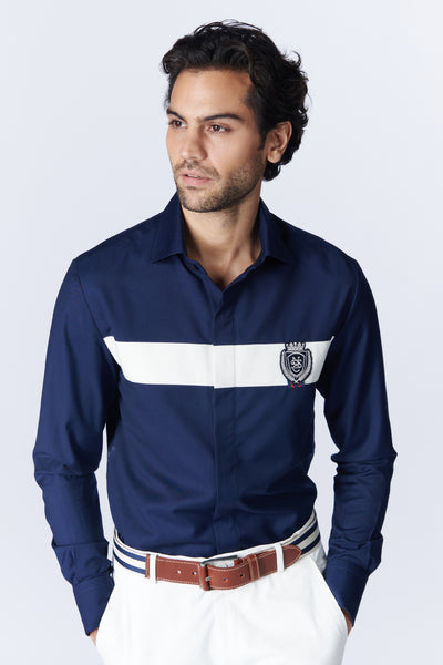 SN By Shantanu Nikhil Menswear SNCC Navy Shirt With Engraved Panel indian designer wear online shopping melange singapore