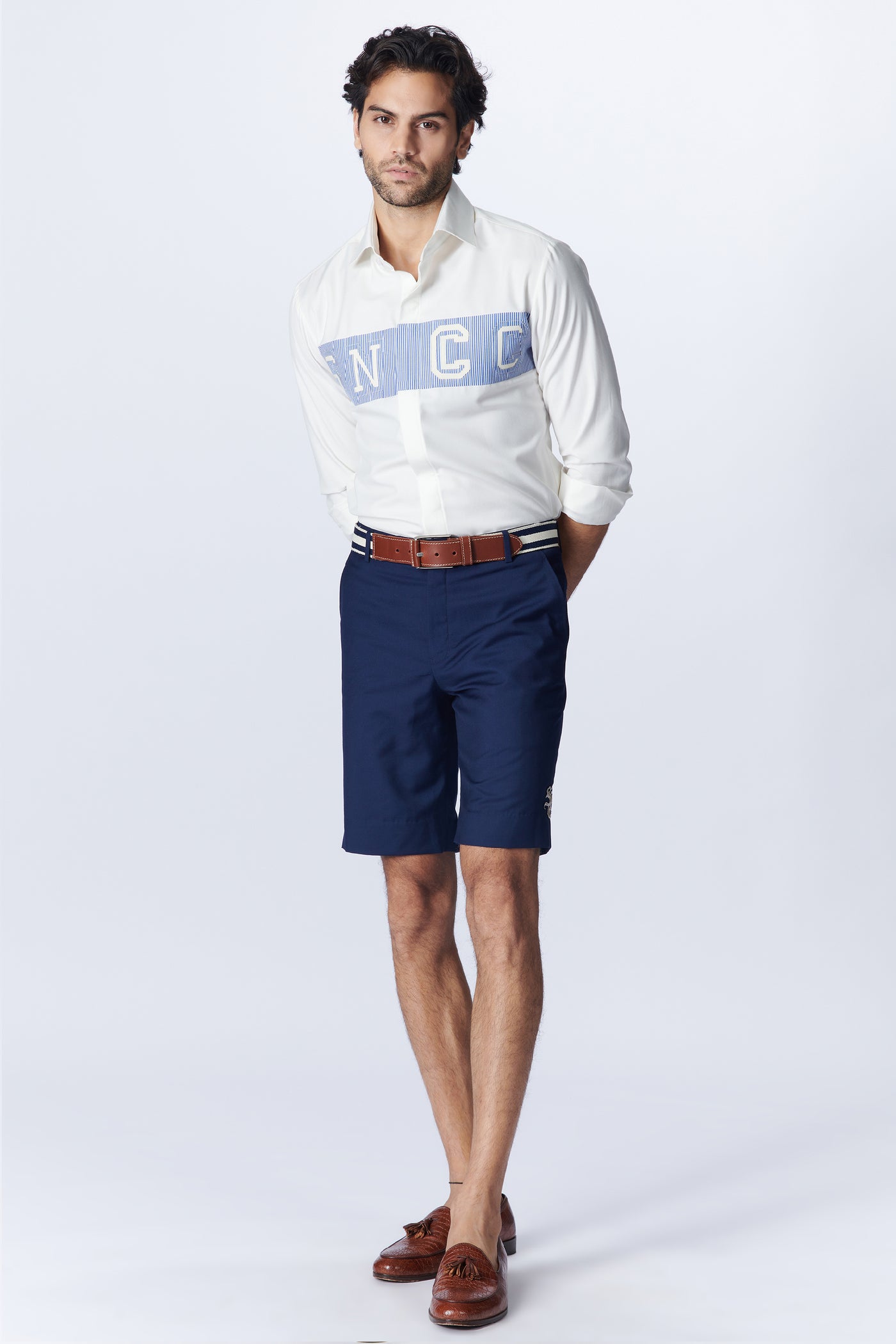 SN By Shantanu Nikhil Menswear SNCC Navy Shorts With Crest indian designer wear online shopping melange singapore