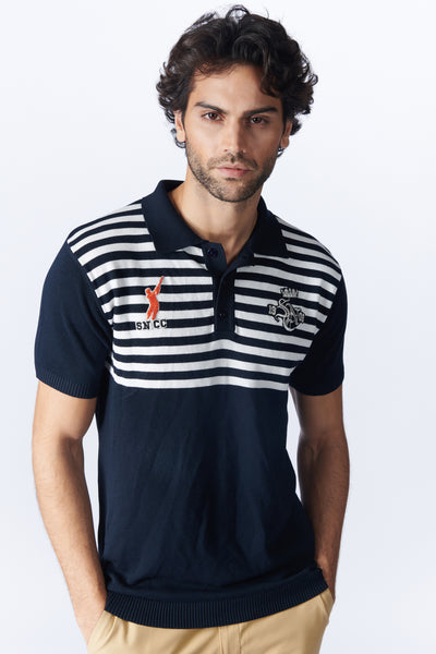 SN By Shantanu Nikhil Menswear SNCC Navy Stripe Knit T-shirt indian designer wear online shopping melange singapore