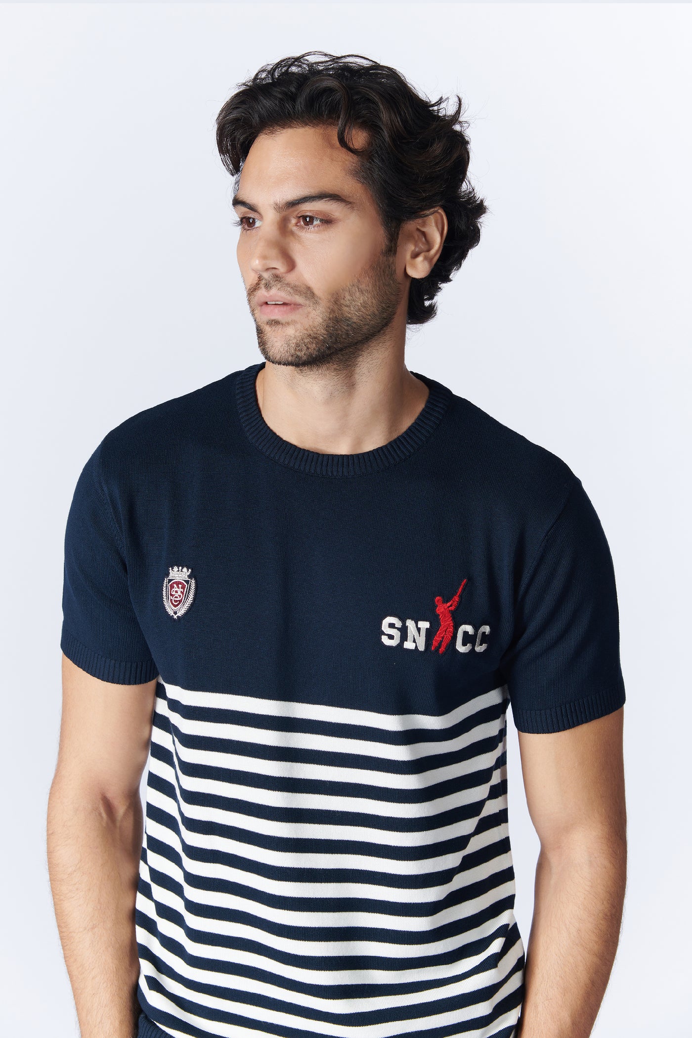 SN By Shantanu Nikhil Menswear SNCC Navy Stripe Polo T-shirt indian designer wear online shopping melange singapore