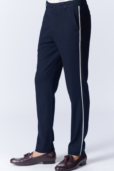 SN By Shantanu Nikhil Menswear SNCC Navy Trouser With Pipe Detailing indian designer wear online shopping melange singapore