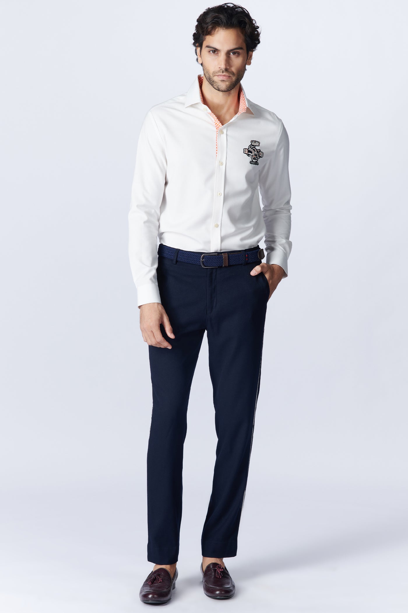 SN By Shantanu Nikhil Menswear SNCC Navy Trouser With Pipe Detailing indian designer wear online shopping melange singapore