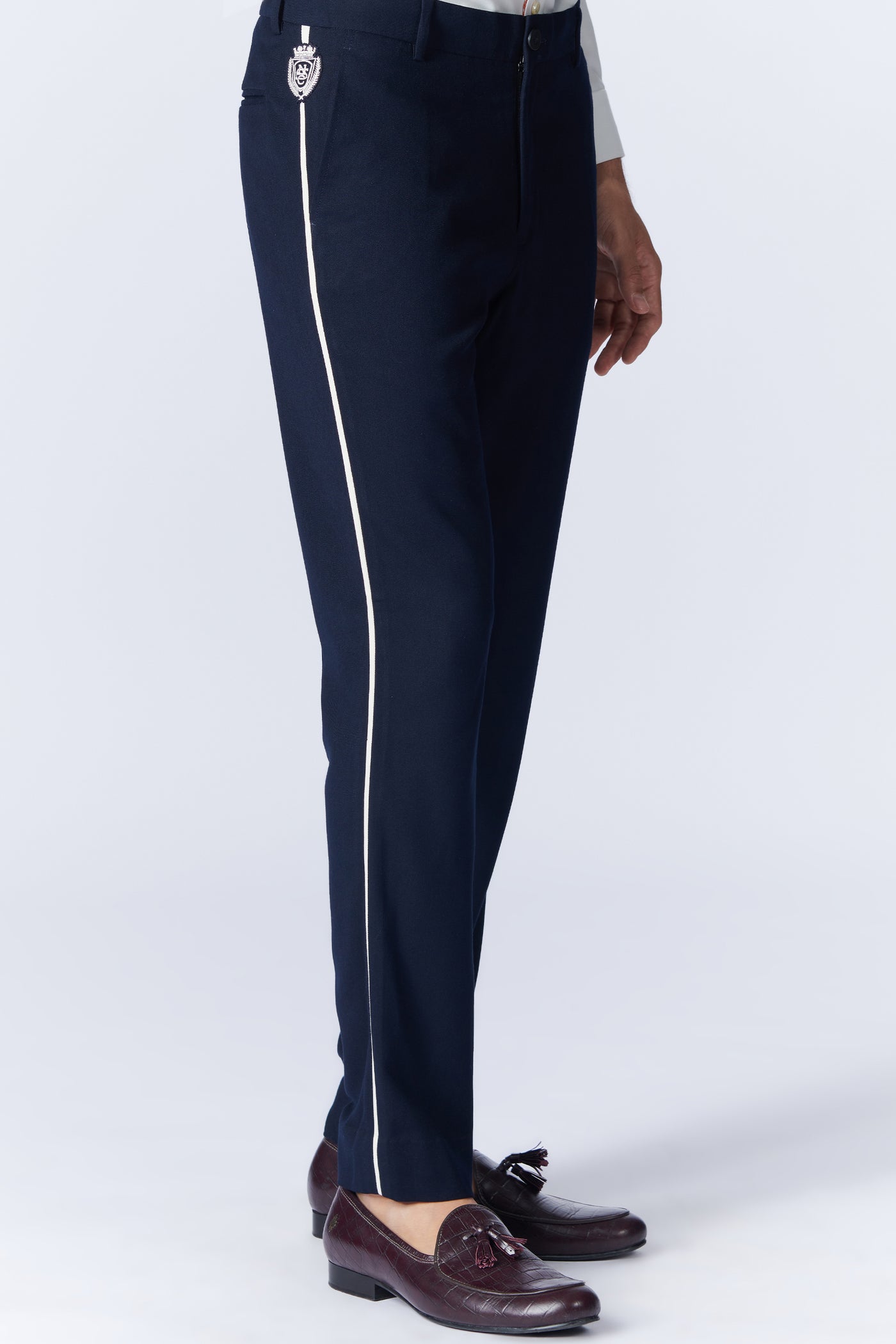 SN By Shantanu Nikhil Menswear SNCC Navy Trouser With Pipe Detailing indian designer wear online shopping melange singapore