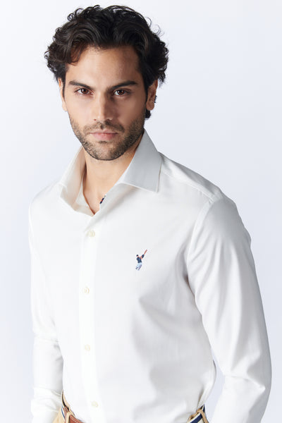 SN By Shantanu Nikhil Menswear SNCC Off White Shirt With Batsman Logo indian designer wear online shopping melange singapore