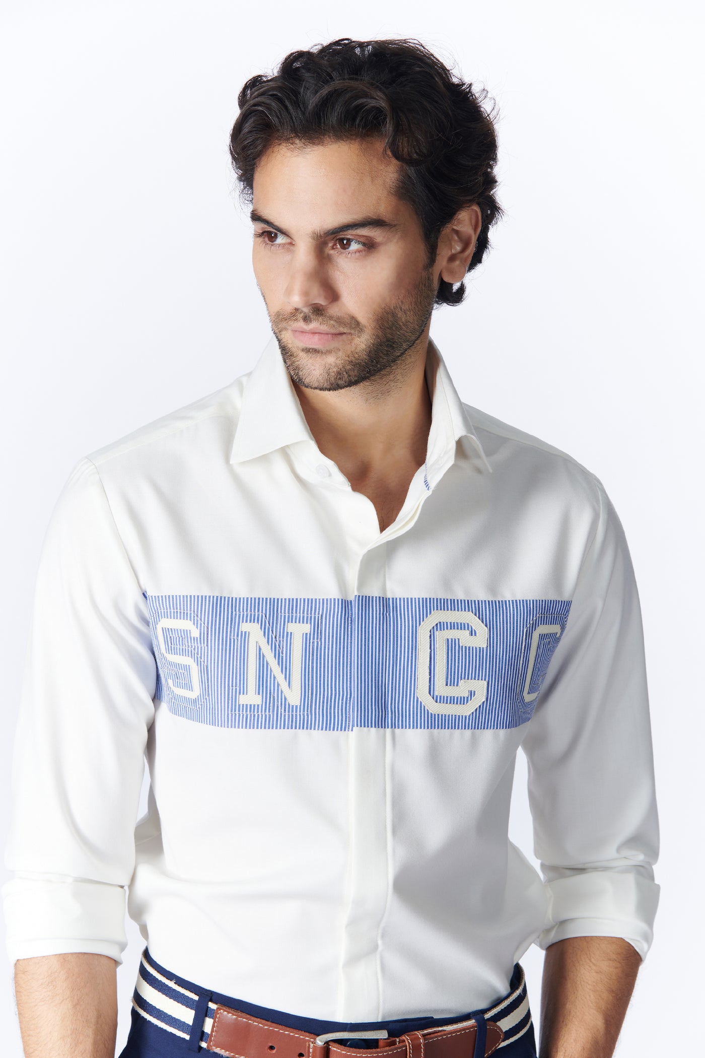 SN By Shantanu Nikhil Menswear SNCC Shirt With Patch Logo indian designer wear online shopping melange singapore