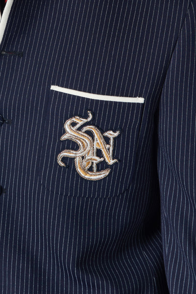 SN By Shantanu Nikhil Menswear SNCC Stripe Bandhgala With Crest indian designer wear online shopping melange singapore