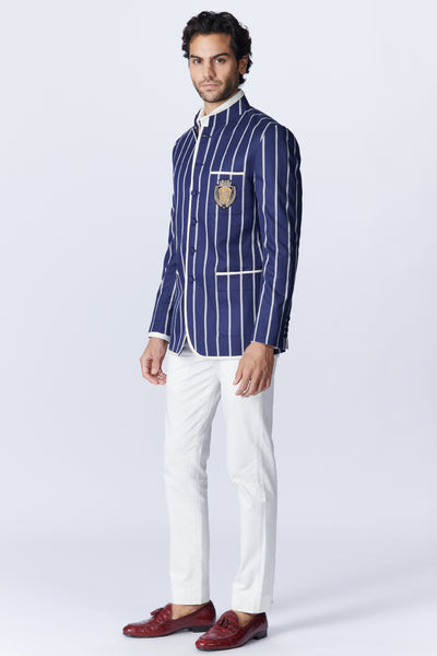 SN By Shantanu Nikhil Menswear SNCC Stripe Bandhgala with Crest indian designer wear online shopping melange singapore